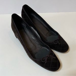Delman Brown Quilted Ballerina Toe with Block Heels Size 8